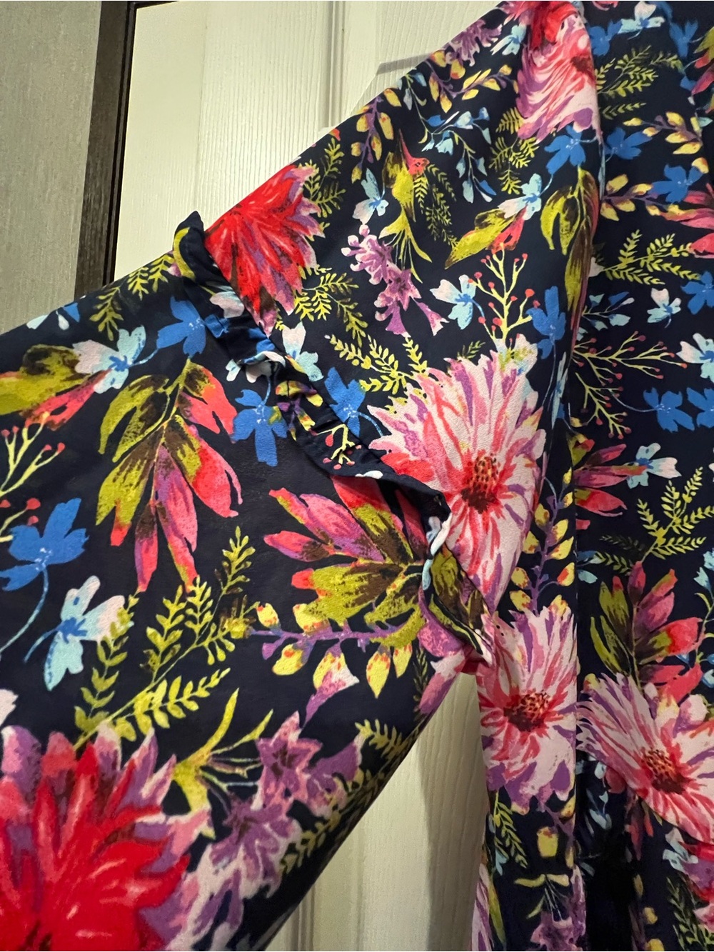 The Pioneer Woman Navy Floral Tunic Top with Pink & Red Blooms - Picture 2 of 9